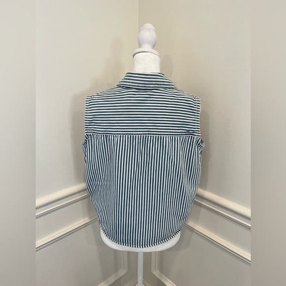Levi's Women's Med Blue White Stripe Sleeveless Tie Denim Tank Patriotic Summer - Picture 4 of 7